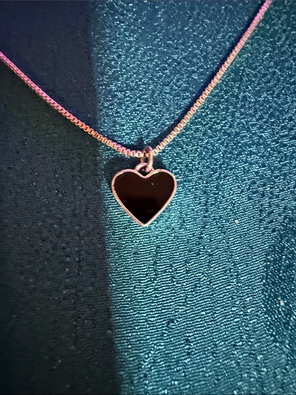Silver Heart Pendant Necklace with Black Enamel - Women Jewelry